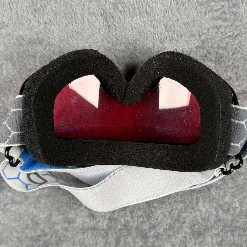 Bolle‎ Ski Snowboard Goggles Black Frame Red Lens Blue White Hexagon Strap